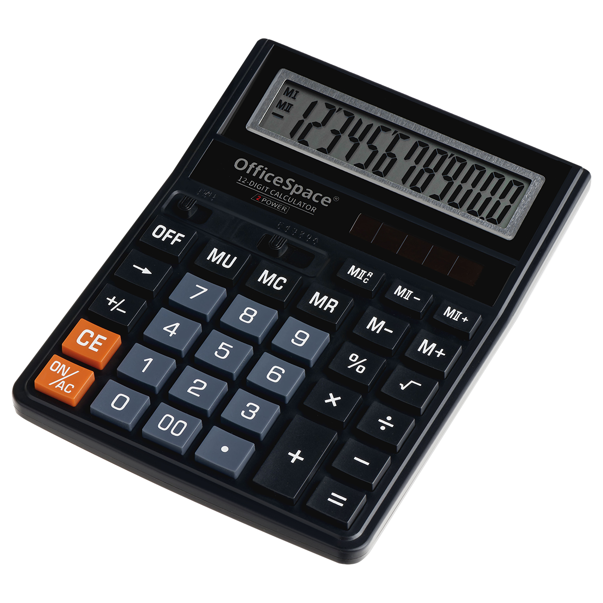 Калькулятор настольный OfficeSpace, 12 разрядов, двойное питание, 143*190*29мм, черный