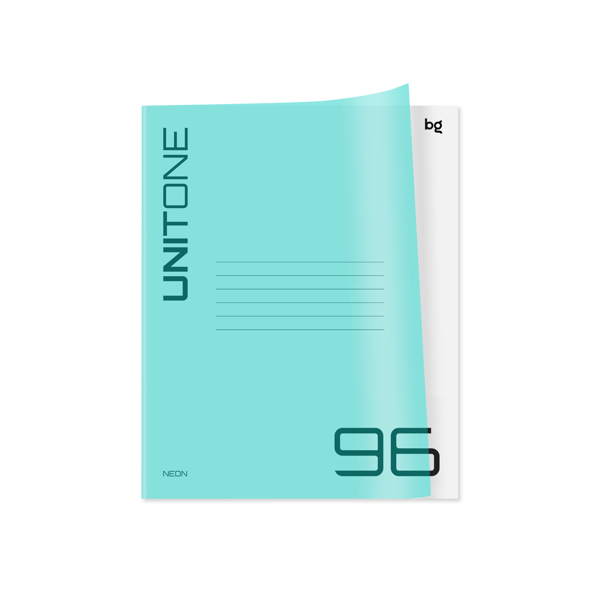 Тетрадь 96л., А5, клетка BG "UniTone. Neon", пластиковая обложка, неон голубой