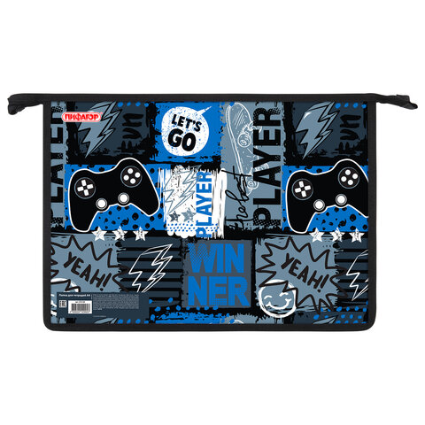 Папка для тетрадей ПИФАГОР А4, 1 отделение, картон/пластик, на молнии, "Press play", 272128