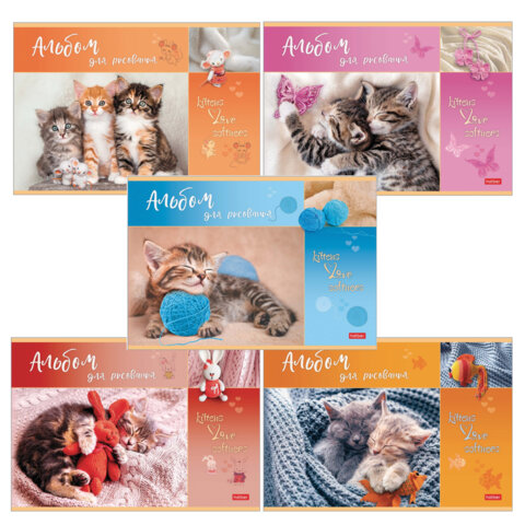 Альбом д/рис. А4 16л., скоба, обложка картон, HATBER, 205х290мм, Мяу-Котики, 16А4В