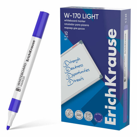 Маркер стираемый для белой доски, СИНИЙ, ERICH KRAUSE "W-170 Light", круглый наконечник, 2,5 мм, 63568
