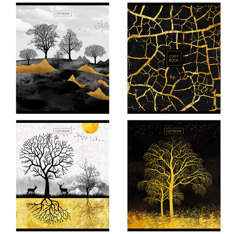 Тетрадь А5 96л. ПЗБМ гребень, клетка, мат. лам., фольга, брайль, Золотая осень (микс, 23331