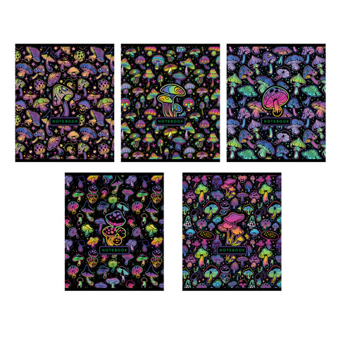 Тетрадь А5 48л. ПЗБМ скоба, клетка, фольга, TWIN лак, Грибочки (микс в спайке), 23768