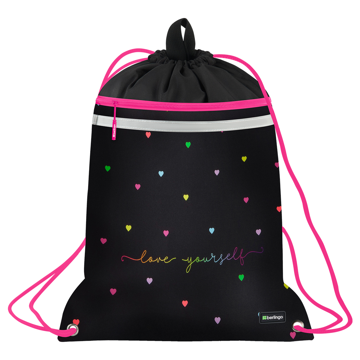 Мешок для обуви 1 отделение Berlingo "Love Yourself", 360*460мм, вентиляционная сеточка , светоотражающая лента, карман на молнии