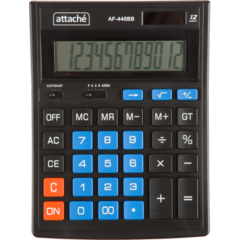 Калькулятор настольный ПОЛНОРАЗМЕРНЫЙ Attache AF-446BB,12р,дв.пит,чрн-син