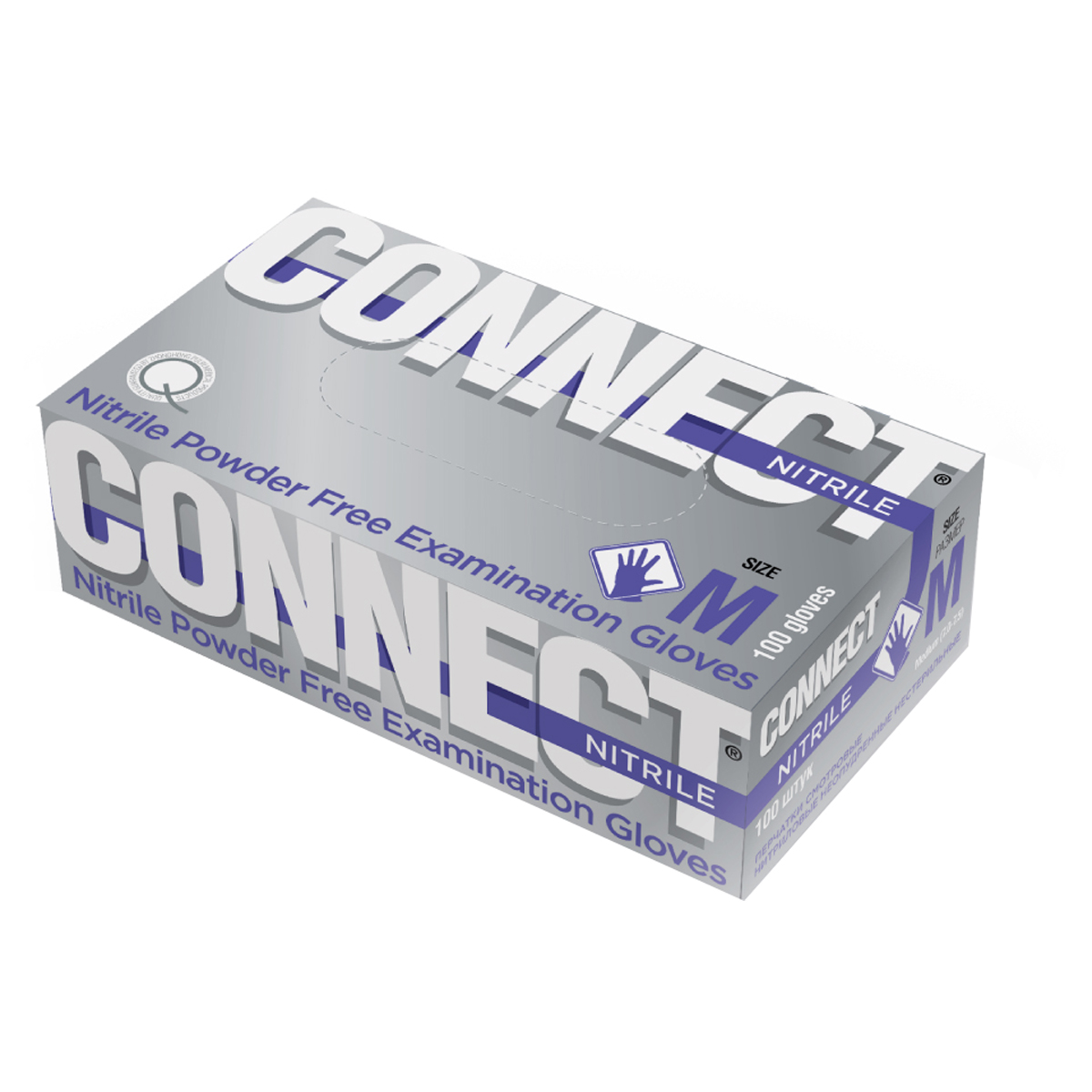 Перчатки нитриловые смотровые CONNECT NITRILE, неопудренные, разм. М, 100пар, голубые, картонная коробка