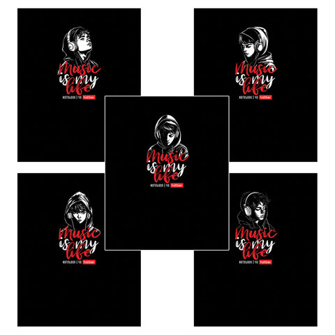 Тетрадь А5 48 л. HATBER скоба, клетка, выборочный лак, "Music is my life" (микс в спайке), 091471, 48Т5вмВ1