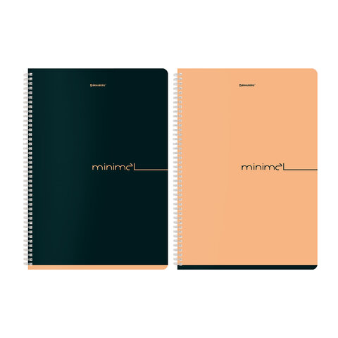 Тетради ДЭК А4 96 л. КОМПЛЕКТ 2 шт. BRAUBERG гребень, клетка, матовая ламинация, "Минимал_Цвет", 404874