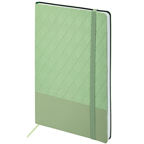 Блокнот А5 138x213мм BRAUBERG Tissage, под кожу, 80л, резинка, клетка, оливковый, 116602