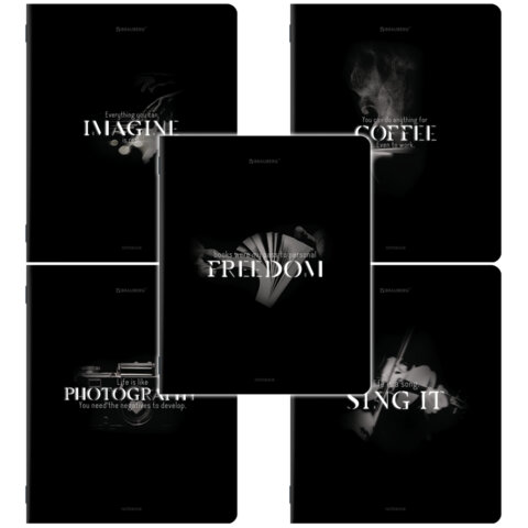 Тетради ДЭК А5 48 л. КОМПЛЕКТ 5 шт. BRAUBERG скоба, клетка, матовая ламинация, SHADOWS, 404916