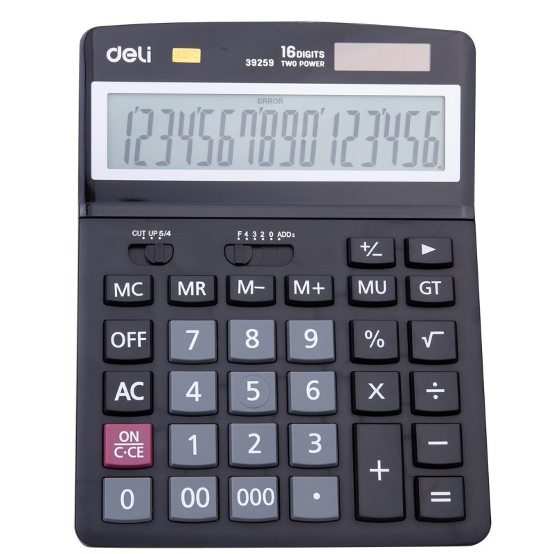 Калькулятор настольный ПОЛНОРАЗМЕРНЫЙ  Deli, двойное питание, черн E39259
