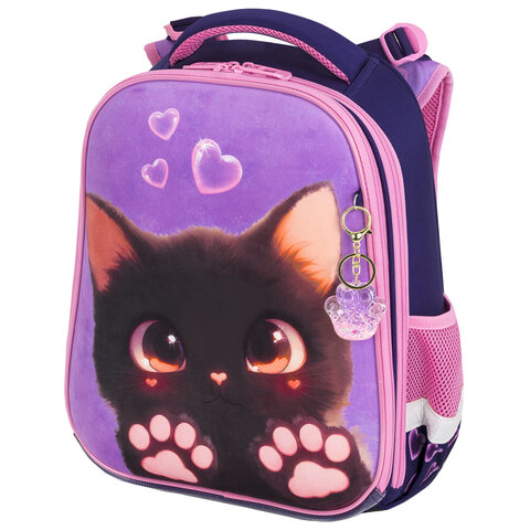 Ранец BRAUBERG PREMIUM, 2 отделения, с брелоком, "Paw prints", велюровая панель, 38х29х16 см, 273098