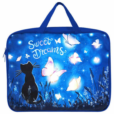 Папка на молнии с ручками BRAUBERG А4, 1 отделение, полиэстер, ширина 80 мм, "Sweet dreams", 270959