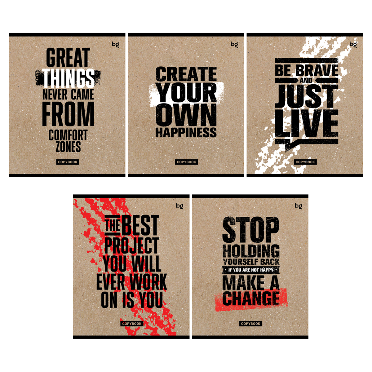 Тетрадь 48л., А5, клетка BG "Будь счастлив!", крафт