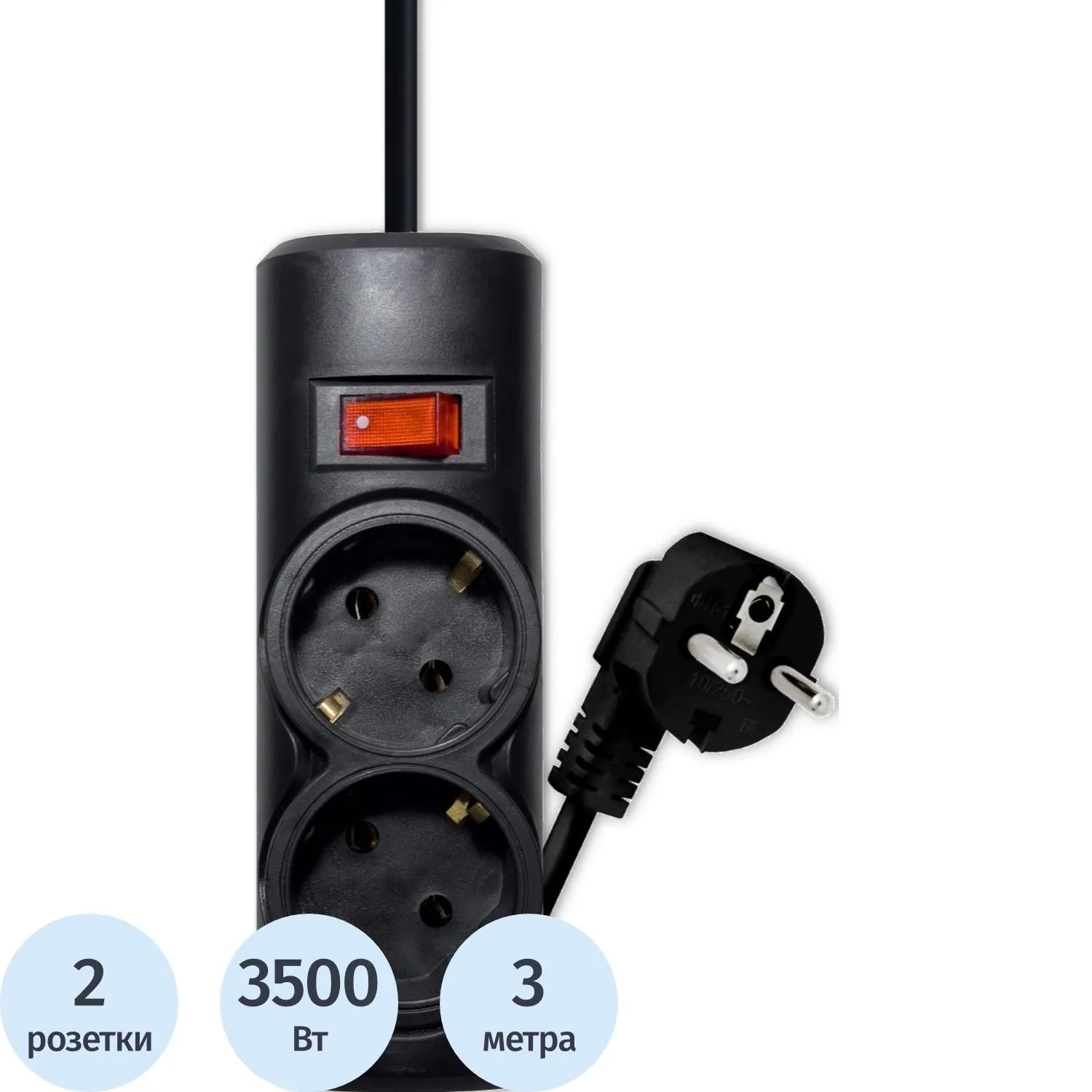 Сетевой фильтр PROGIX PG246 2р/3м/3,5кВт/16А заземление, черный,КГ-ХЛ 3х1.5