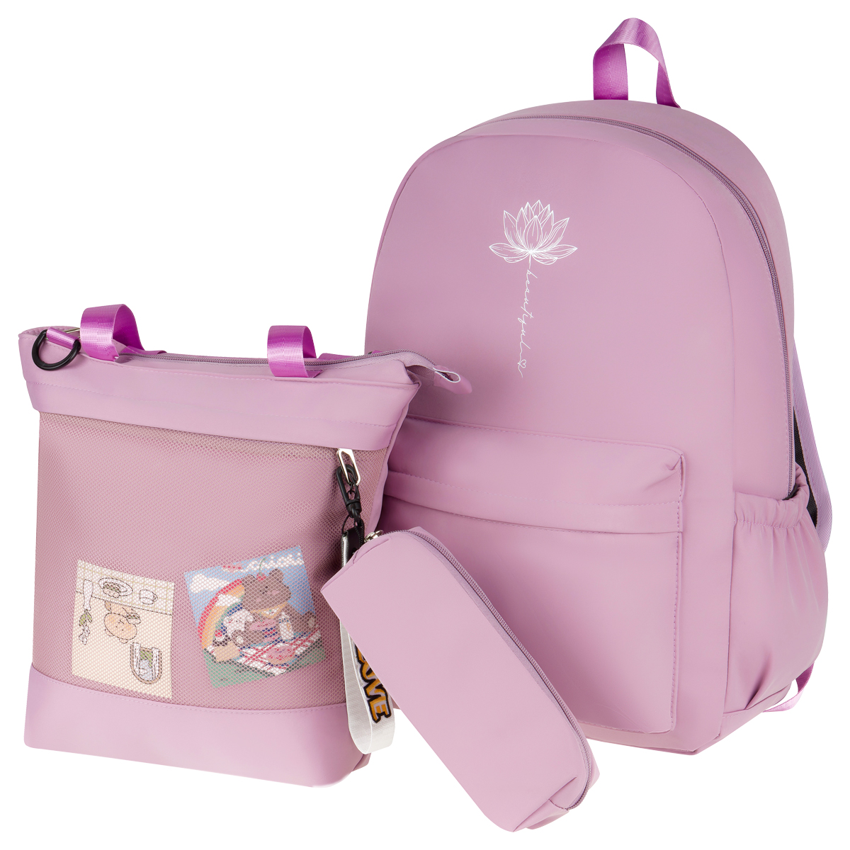 Рюкзак MESHU "Lily", 43*30*13см, 1 отделение, 3 кармана, уплотн. спинка, в комплекте сумка-шоппер 33*30см, пенал 20*5*5см