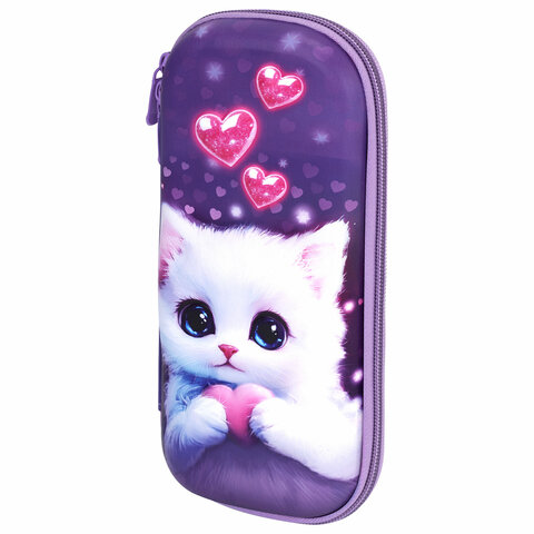 Пенал ЮНЛАНДИЯ, 1 отделение, 1 откидная планка, карман, EVA покрытие soft touch, 22х10х5 см, Cute cat, 273184