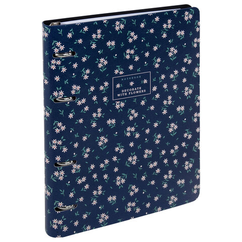 Тетрадь на кольцах А5, 175х215 мм, 120 л., под кожу, BRAUBERG VISTA, "Цветочный паттерн", 405206