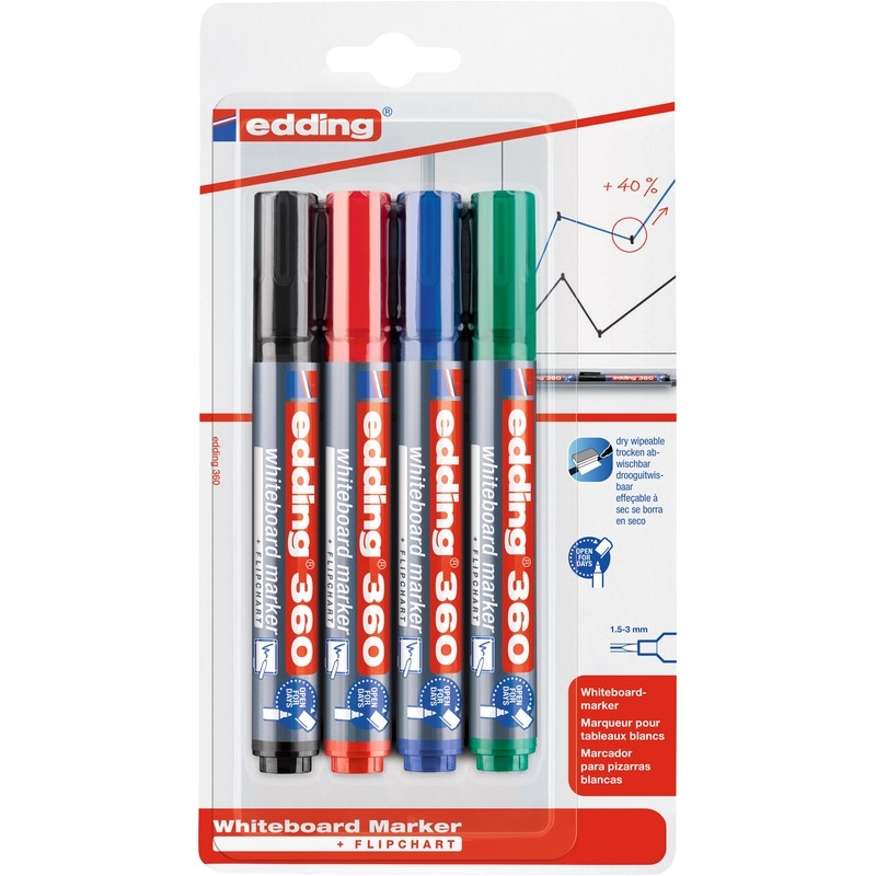 Набор маркеров для белых досок Edding 360, 1,5-3 мм, 4 цвета, блистер