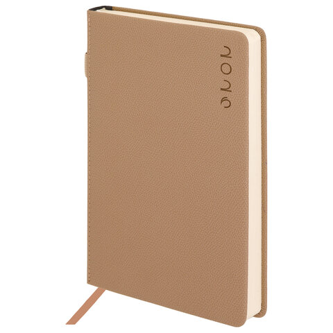 Ежедневник датированный 2026, А5, 138х213 мм, BRAUBERG "Essential", под кожу, держатель, бежевый, 117396