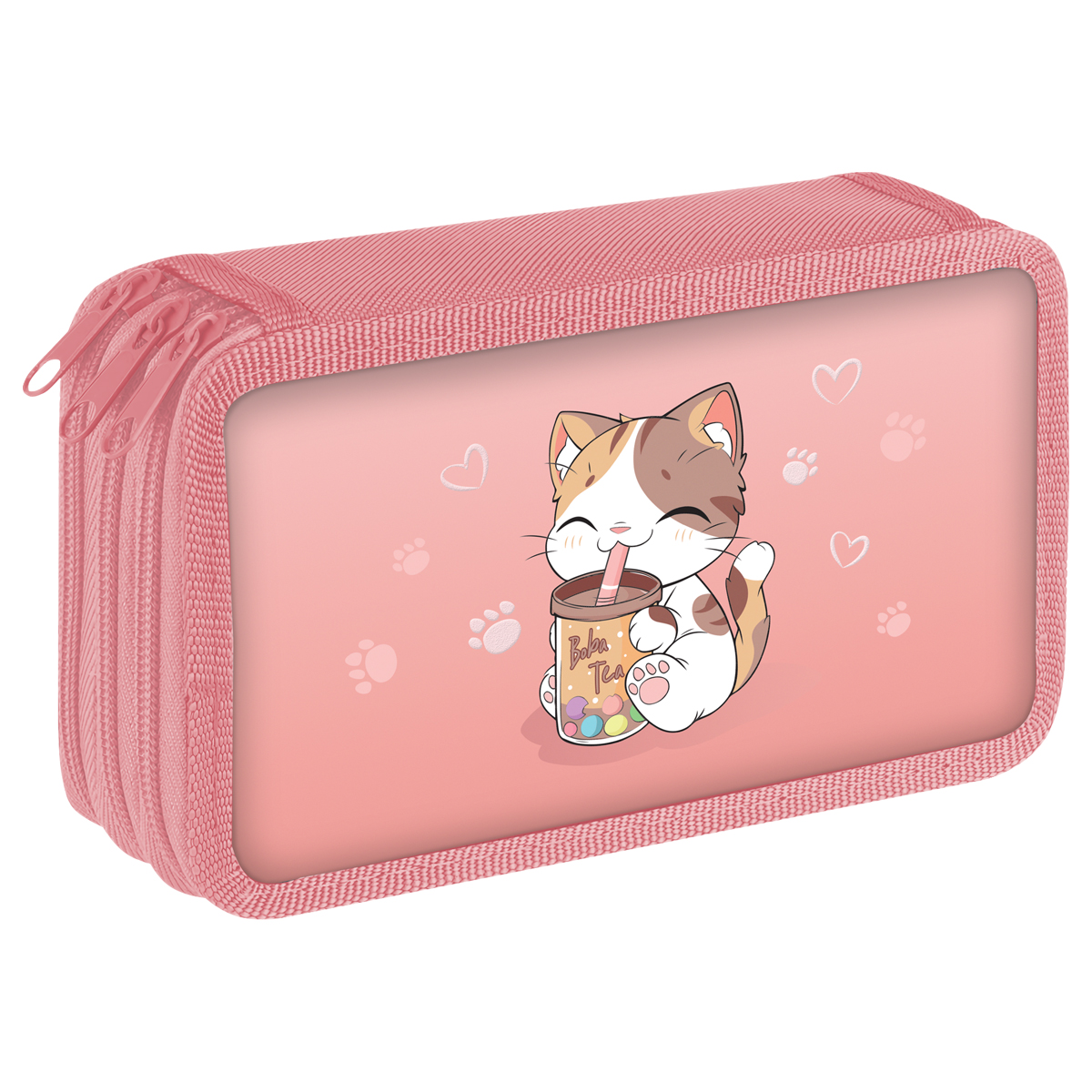 Пенал 3 отделения, 190*110 ArtSpace "Kitty with a mug", ламинированный картон, фольга