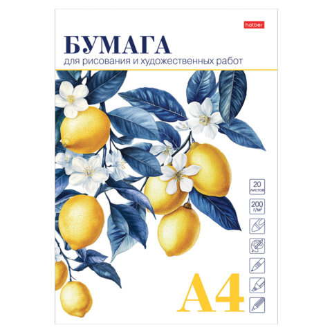 Папка для рисования А4, 20л., 220 г/м2, HATBER, 210х297мм, Ветка лимона, 090296, 20Бр4тA_33457