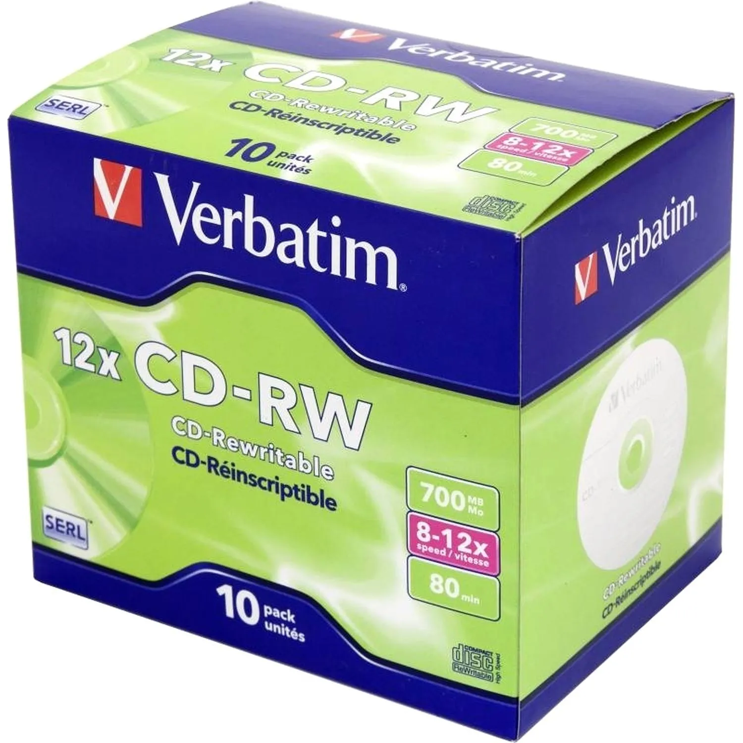 Носители информации CD-RW Verbatim 700Mb 12x Jewel case (10шт/уп) (43148)