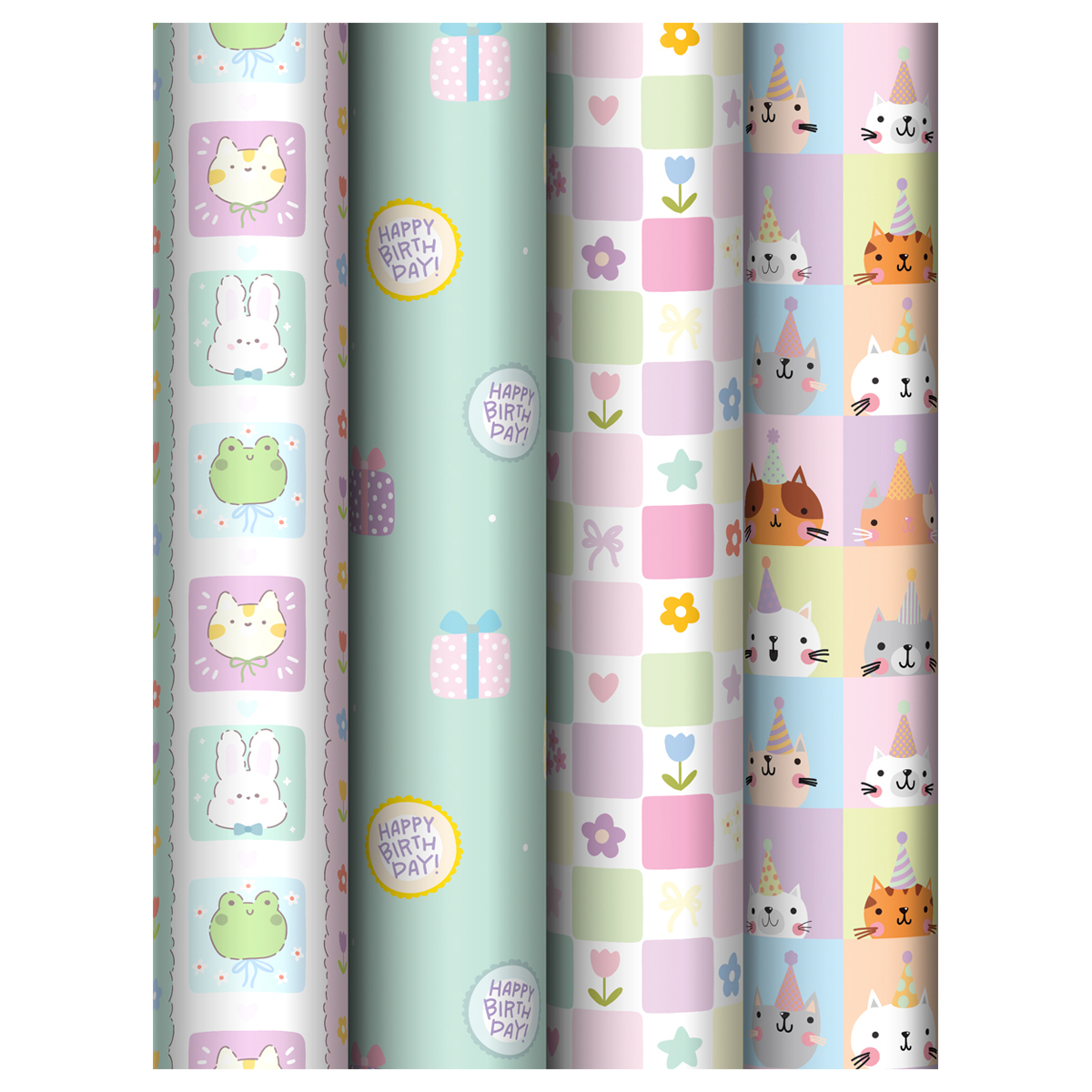 Упаковочная бумага глянц. 70*100см, MESHU "Cute party", 80г/м2, ассорти 4 дизайна