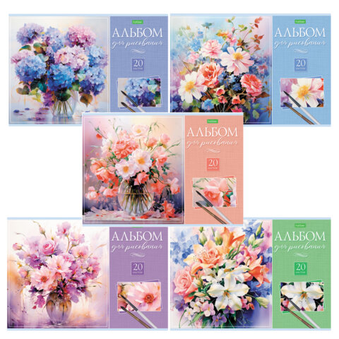 Альбом д/рис. А4 20л., скоба, обложка офсет, HATBER ECO, 205х290мм, Искусство букета, 20А4C