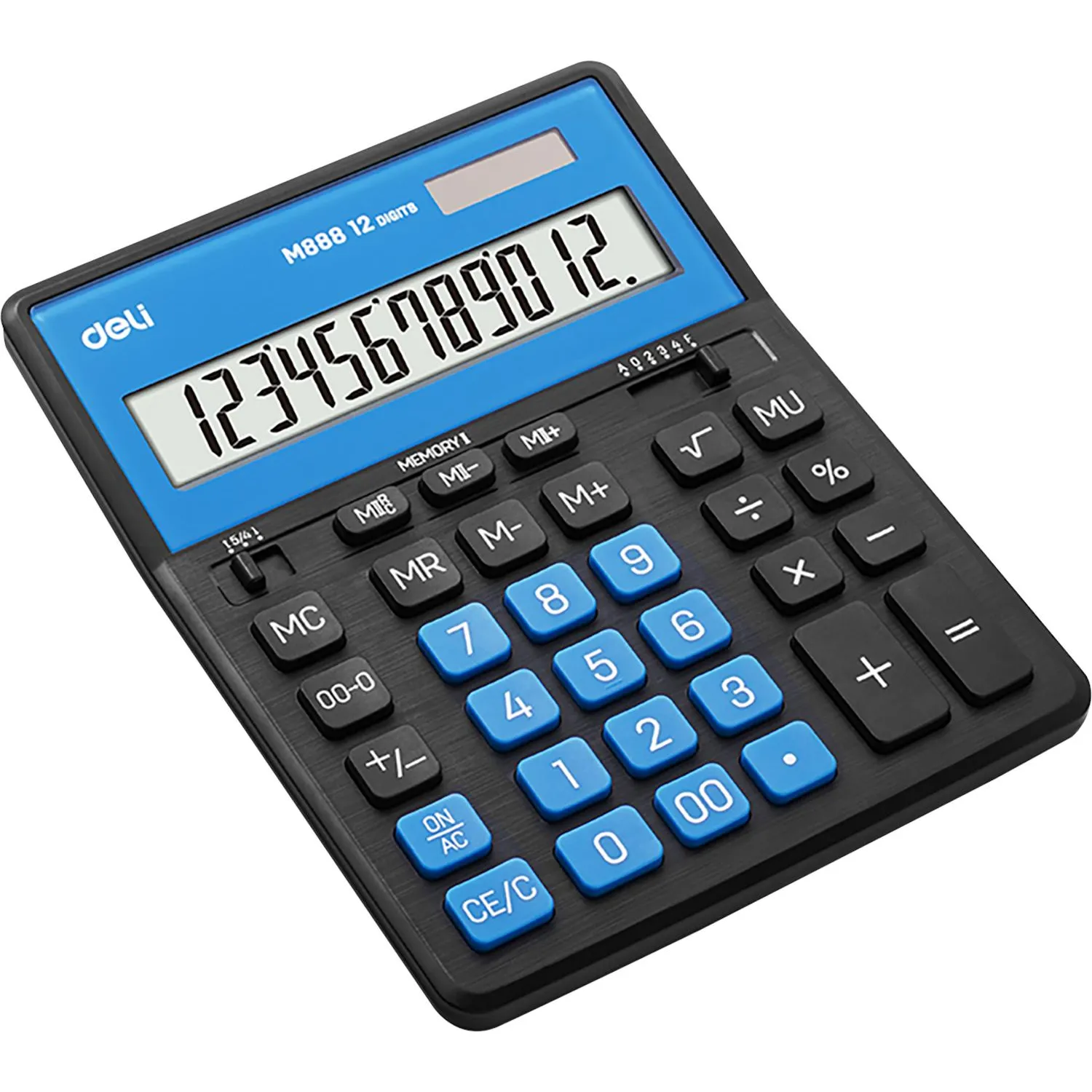 Калькулятор настольный Deli полноразм. EM888A, 12-ти разряд., голубой/черн