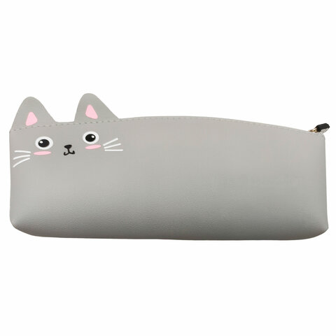 Пенал ЮНЛАНДИЯ ЮНИОР, 1 отделение, искусственная кожа, "Gray kitty", 20х9х7 см, 273819