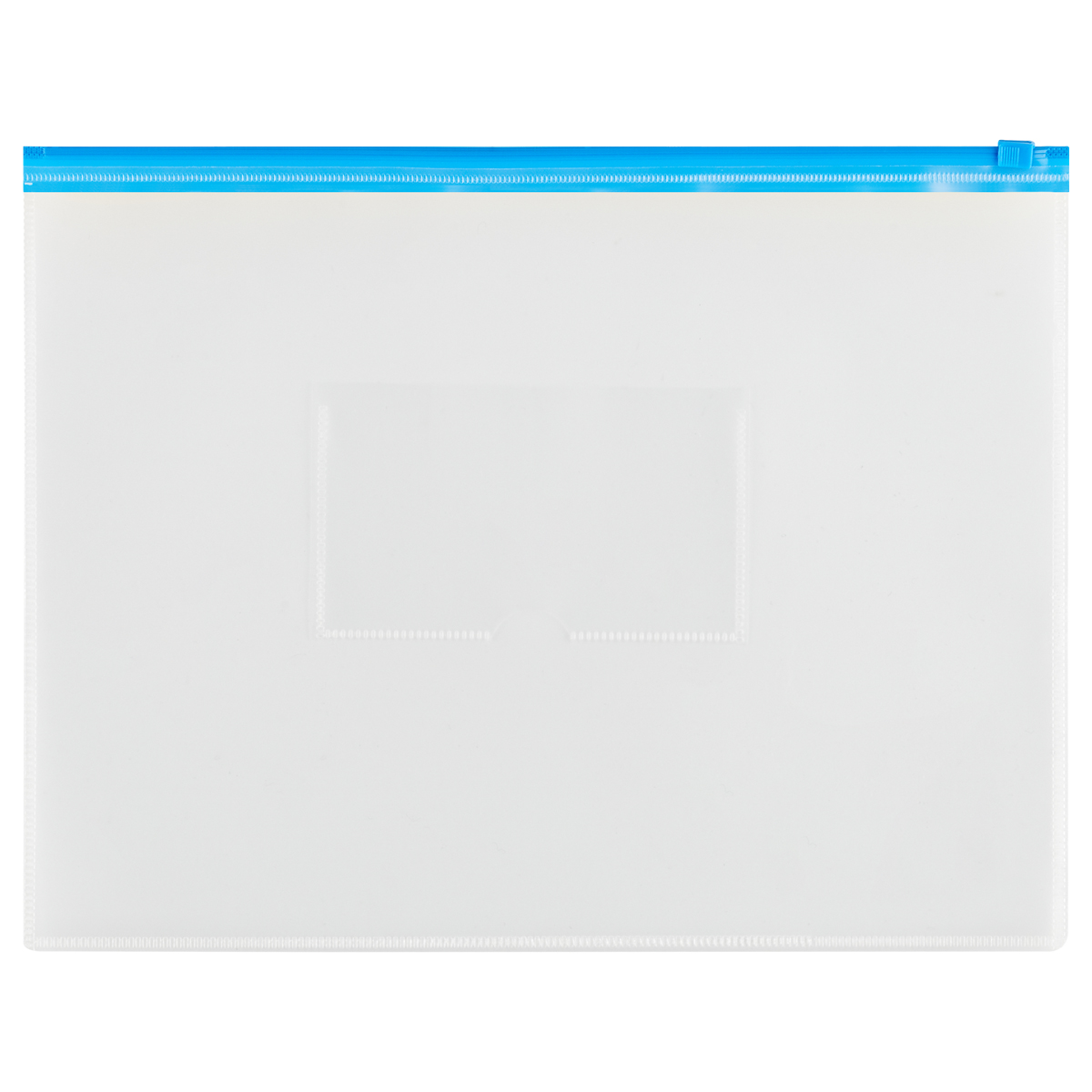 Папка-конверт на zip-молнии СТАММ А4, полипропилен, 150мкм, прозрачная, карман, молния синяя