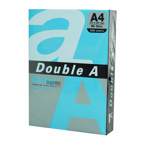 Бумага цветная DOUBLE A, А4, 80г/м2, 500 л, интенсив, синяя, ш/к 31965