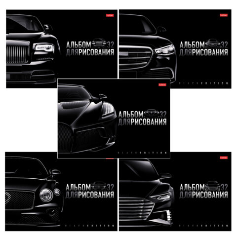 Альбом д/рис. А4 32л., скоба, глянцевая ламинация, HATBER, 205х290мм, Black Edition, 32А4лВ