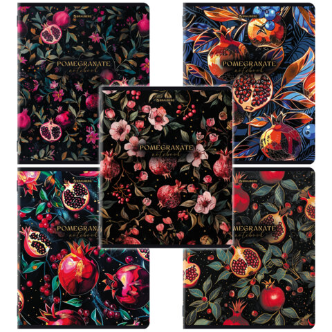 Тетради ДЭК А5 48 л. КОМПЛЕКТ 5 шт. BRAUBERG, скоба, клетка, глянцевый лак, "ГРАНАТЫ", 404927