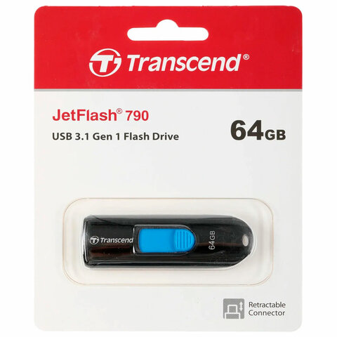 Флеш-диск 64GB TRANSCEND JetFlash 790, USB 3.1, черный, TS64GJF790K