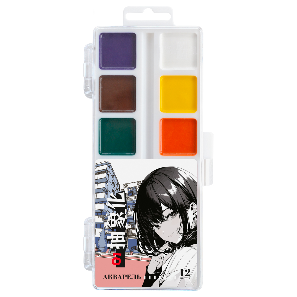 Акварель Гамма, медовая, 12 цветов, без кисти, пластик. упак., европодвес, NEW