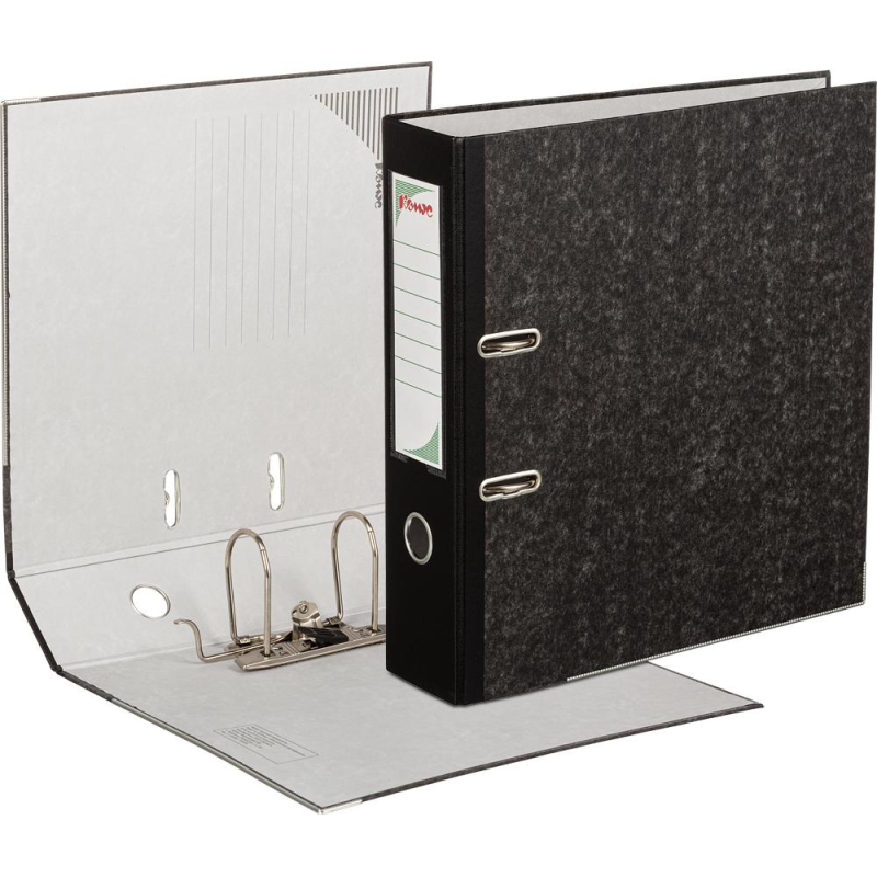 Папка-регистратор с арочн.мехКомус мрам,бум/бум 80мм,чер корш,карм.к,мет.уг