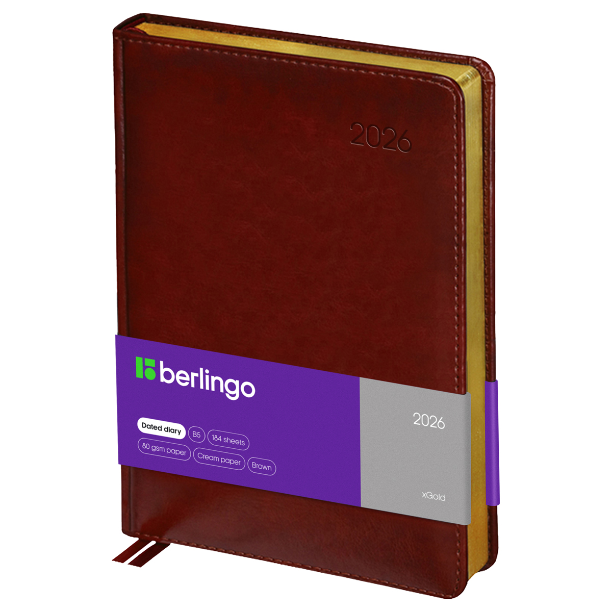 Ежедневник датированный 2026г., А4-(В5), 184л., кожзам, Berlingo "xGold", зол. срез, коричневый