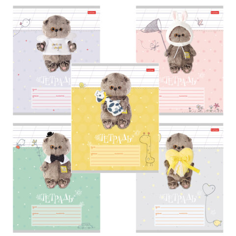 Тетрадь 12л. HATBER косая линия, обложка картон, Кот Басик (микс в спайке), 12Т5В6