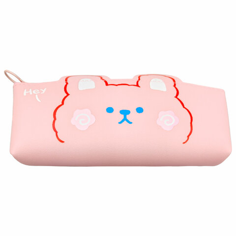 Пенал ЮНЛАНДИЯ ЮНИОР, 1 отделение, искусственная кожа, "Pink bear", 20х9х7 см, 273818