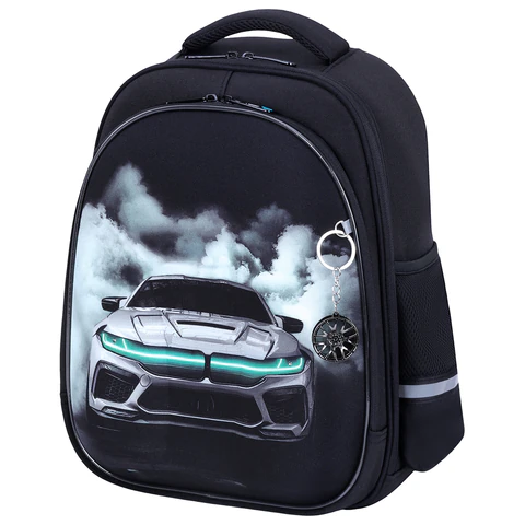Ранец BRAUBERG STABLE, 2 отделения, с брелком, "Smoky car", LED-ЛАМПОЧКИ, 36х28х16 см, 274389