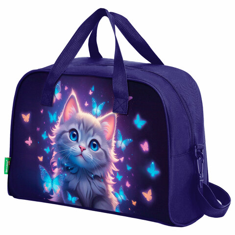 Сумка для занятий с плечевым ремнем, подкладкой BRAUBERG KIDS с ручками, 35x25x15 см, "Curious cat", 273291