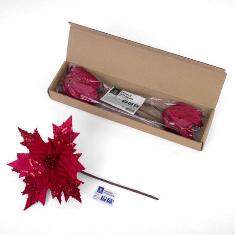 Украшение елочное КОМПЛЕКТ 3 шт., "Цветок", диаметр 22 см, длина 20 см, красный, ЗОЛОТАЯ СКАЗКА, 592419