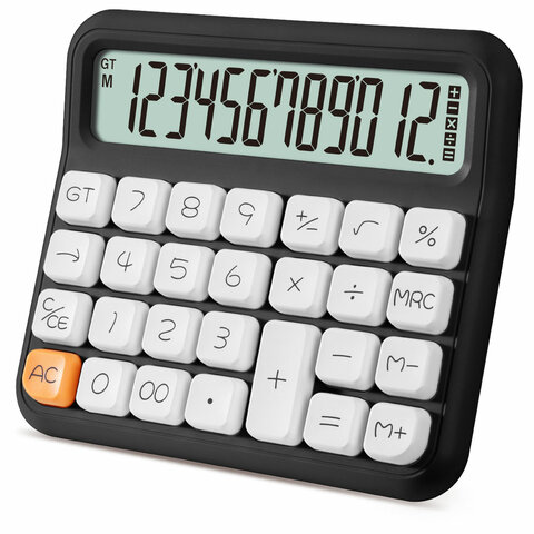 Калькулятор настольный BRAUBERG KW-1000-BK (152x132 мм), 3D-кнопки, 12 разрядов, черный, 272956