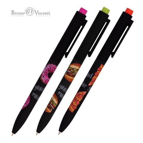 Ручка шариковая автоматическая BRUNO VISCONTI FunClick, СИНЯЯ, Food in black, линия 0, 20-0297/04