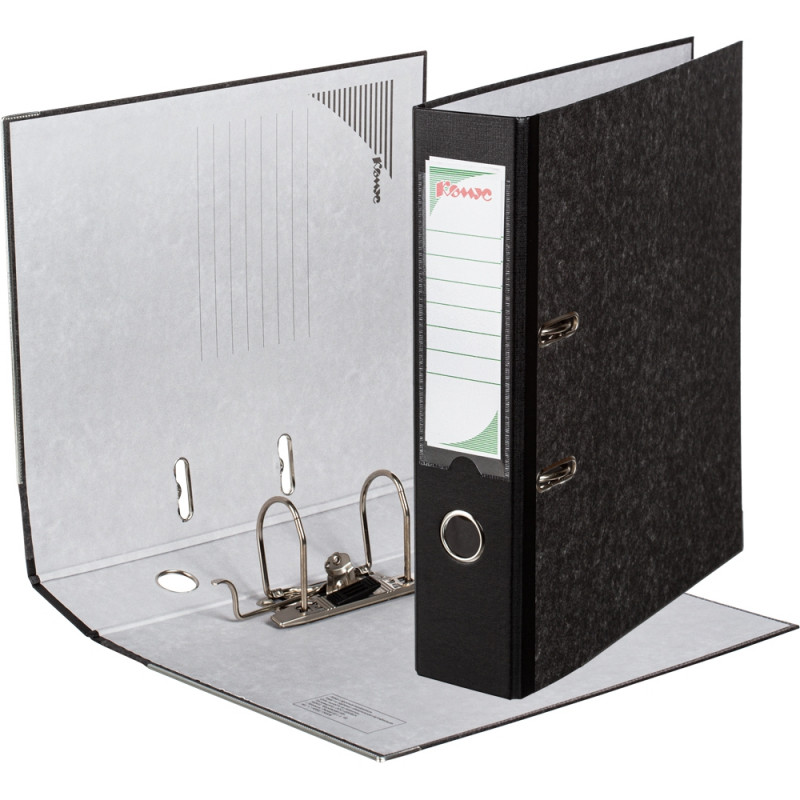 Папка-регистратор Комус мрамор.карт 75мм черн кореш,бум/бум,карм.кор,мет.уг