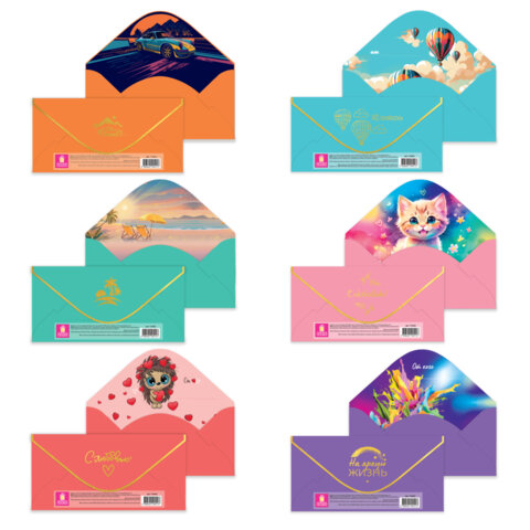 Конверт для денег "Soft Style" 166х82мм, софт тач, фольга, ЗОЛОТАЯ СКАЗКА, 6 дизайнов, 116362