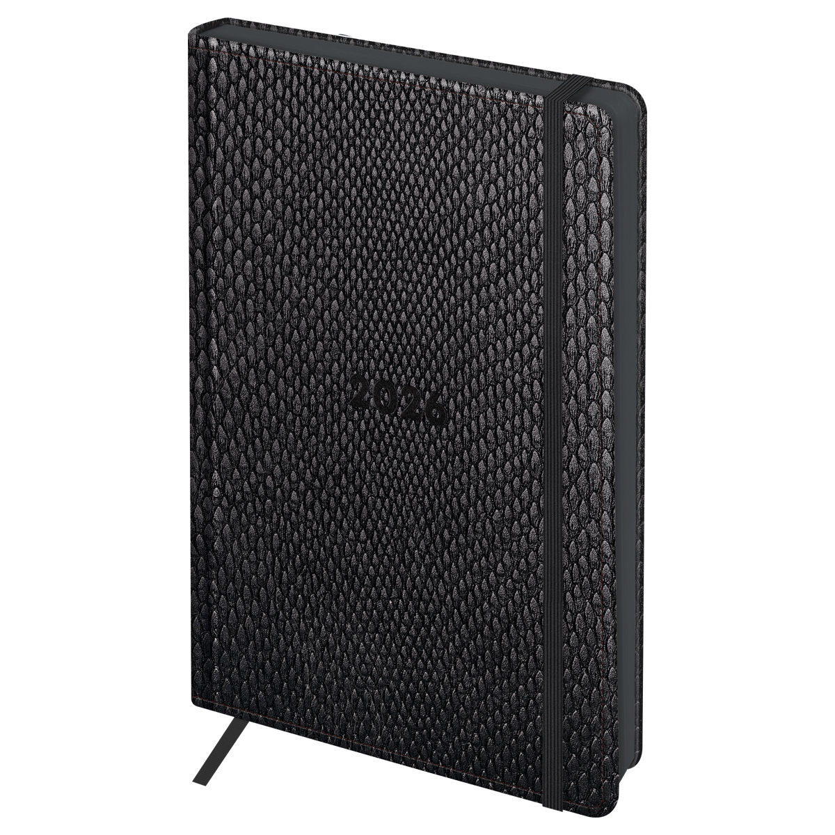 Ежедневник датированный 2026г., А5, 176л., твердый переплет, кожзам, BG "Python. Graphite", графитовый, цветной срез, с резинкой, карман