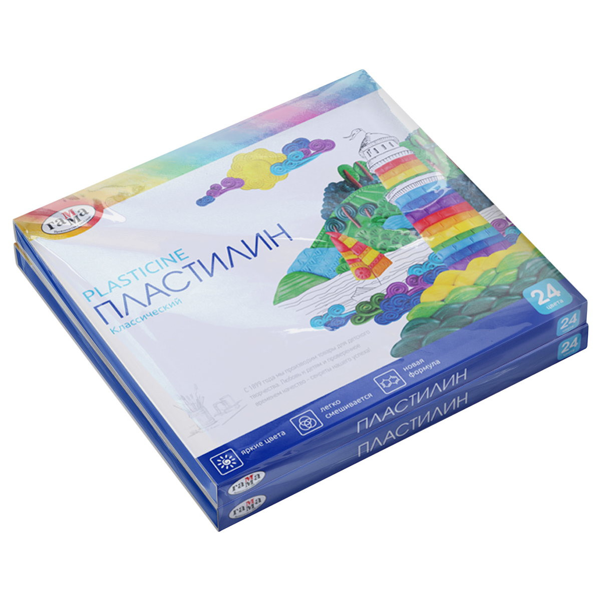 Пластилин Гамма "Классический", 24 цвета, 480г, со стеком, картон. упаковка (2шт)